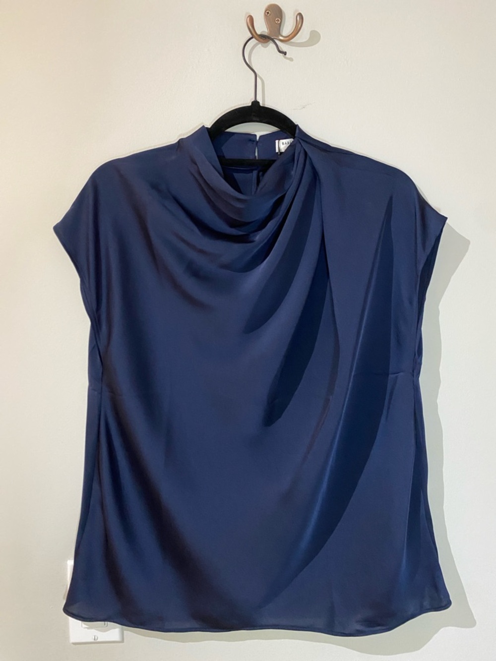 Aritzia Navy Draped Cowl-Neck Top